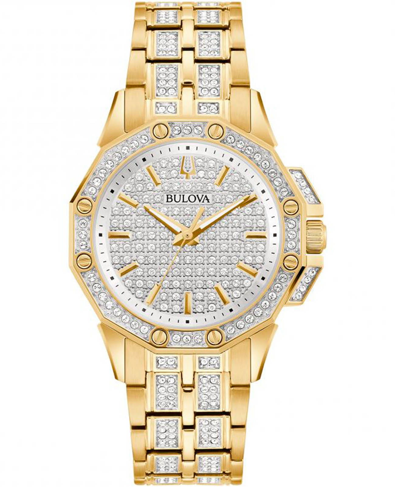 Bulova Bulova Crystal Octava 98L302  98L302 кварцевые женские часы серебристый циферблат, браслет нержавеющая сталь с ip-покрытием — вид спереди