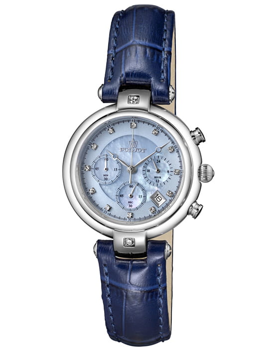 Полет Полет Майя FS20.671343  FS20.671343 кварцевые женские часы синий циферблат, браслет кожаный — вид спереди