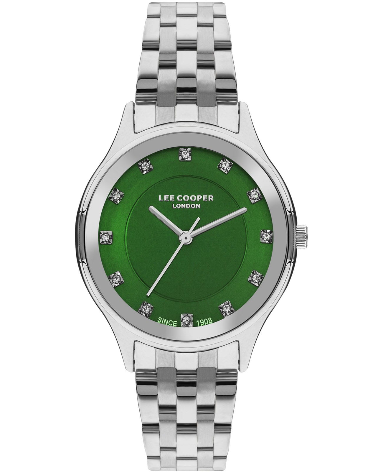 Lee Cooper Lee Cooper LC07867.370  LC07867.370 кварцевые женские часы зеленый циферблат, браслет нержавеющая сталь — вид спереди