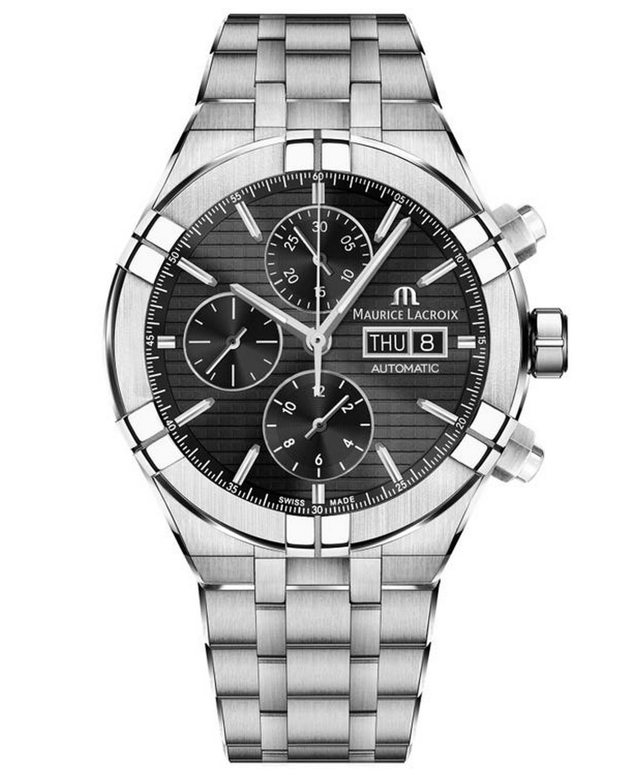 Maurice Lacroix Maurice Lacroix Aikon Automatic AI6038-SS002-330-1  AI6038-SS002-330-1 механические мужские часы черный циферблат, браслет нержавеющая сталь — вид спереди