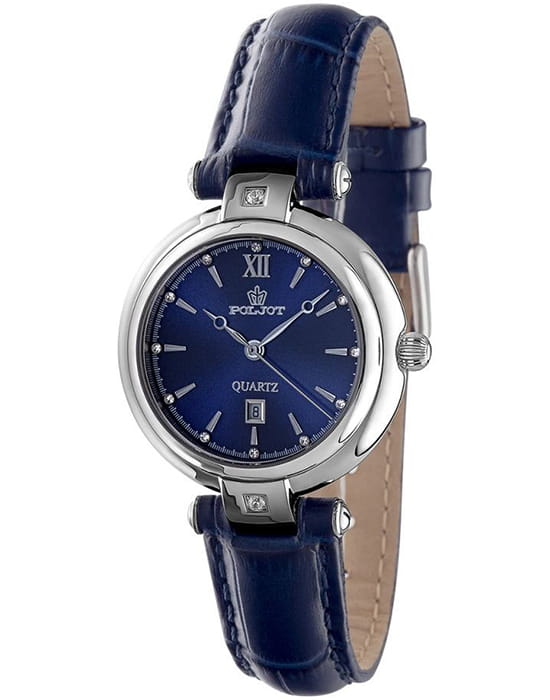 Полет Полет Майя 2015.671009  2015.671009 кварцевые женские часы синий циферблат, браслет кожаный — вид спереди