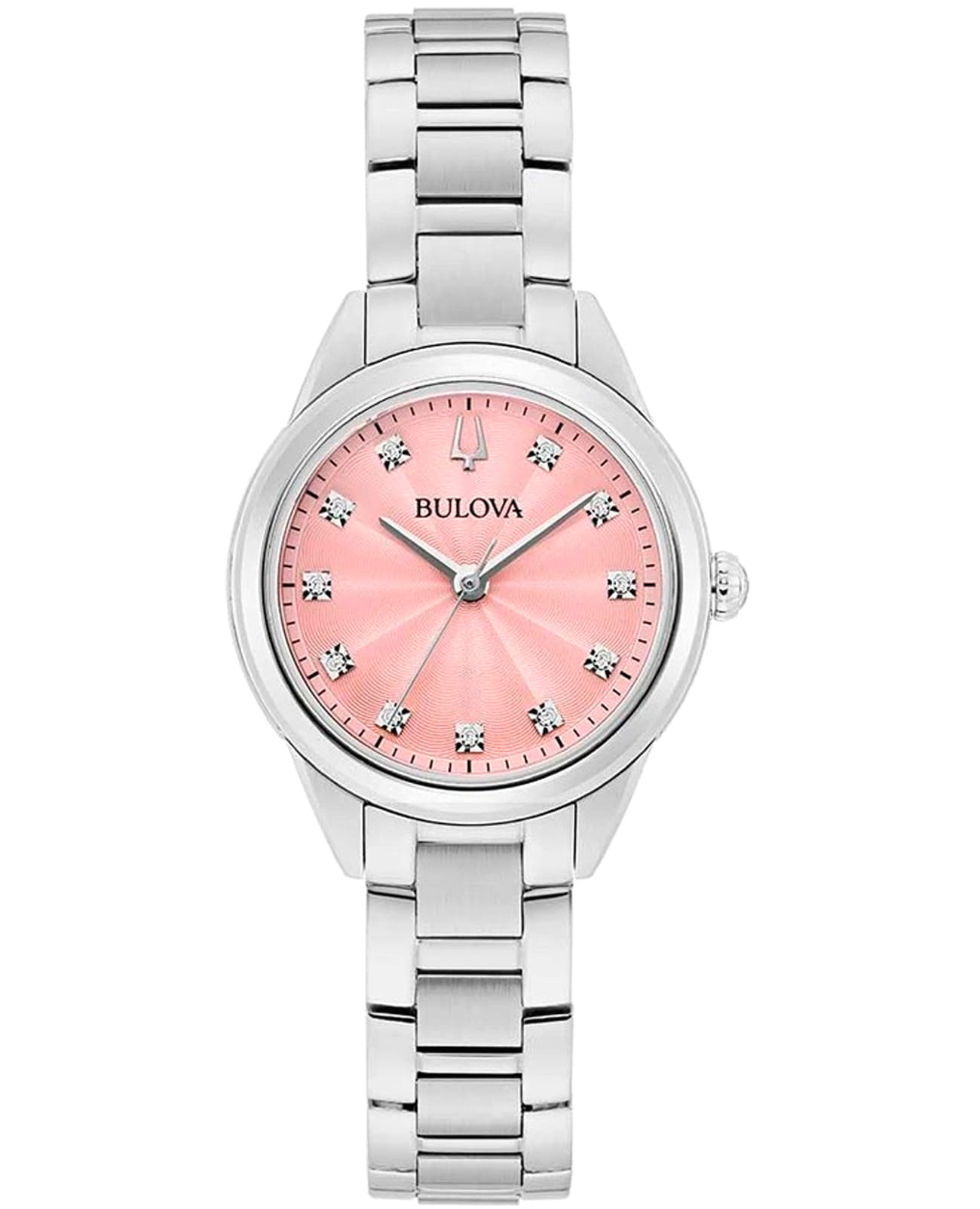 Bulova Bulova Sutton 96P249  96P249 кварцевые женские часы розовый циферблат, браслет нержавеющая сталь — вид спереди