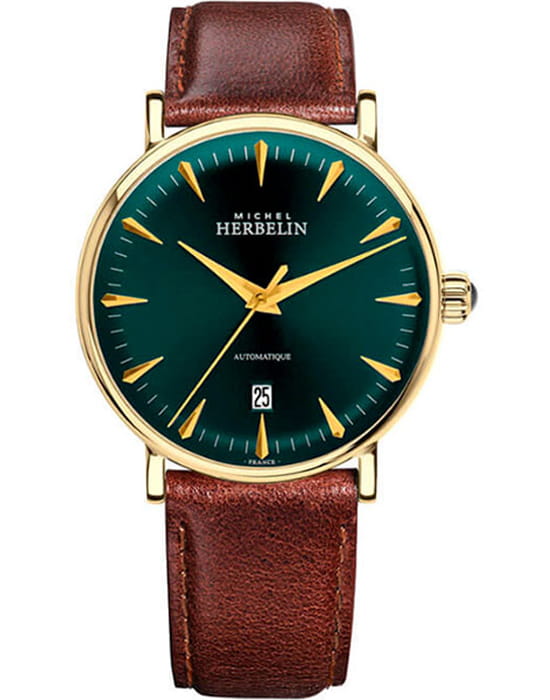 Herbelin Herbelin Inspiration 1647P16BR  1647P16BR механические мужские часы зеленый циферблат, браслет кожаный — вид спереди