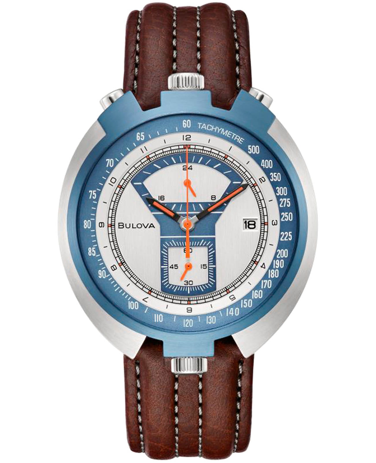 Bulova Bulova Parking Meter 98B390  98B390 кварцевые мужские часы серебристый циферблат, браслет кожаный — вид спереди