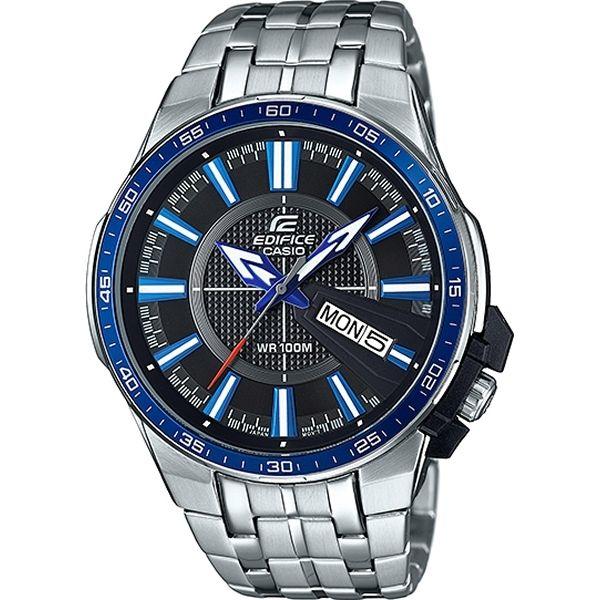 Casio Casio Edifice EFR-106D-1A2 EFR EFR-106D-1A2 кварцевые мужские часы синий циферблат, браслет 18-каратное желтое золото — вид спереди