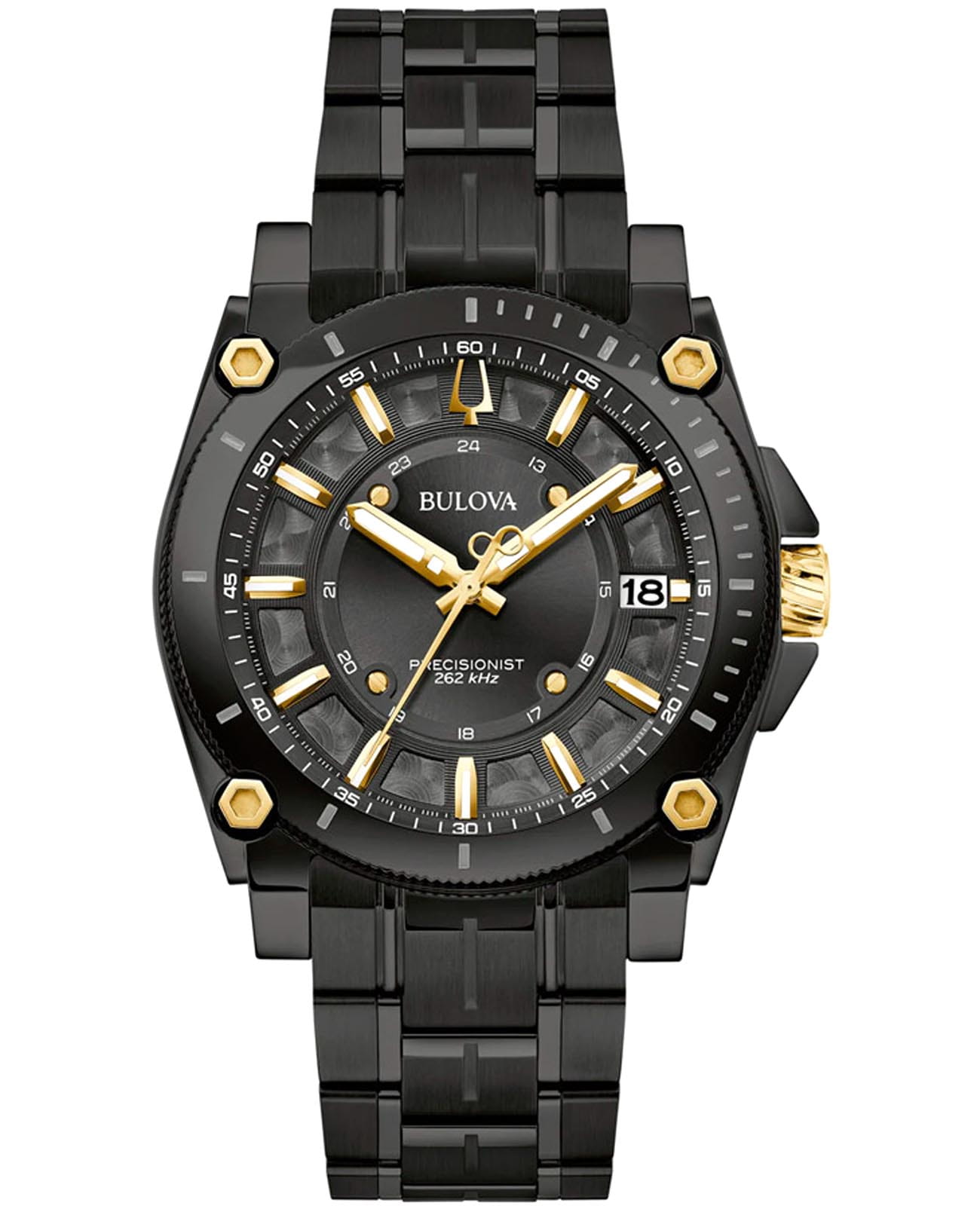 Bulova Bulova Precisionist 98B408  98B408 кварцевые мужские часы черный циферблат, браслет нержавеющая сталь с ip-покрытием — вид спереди