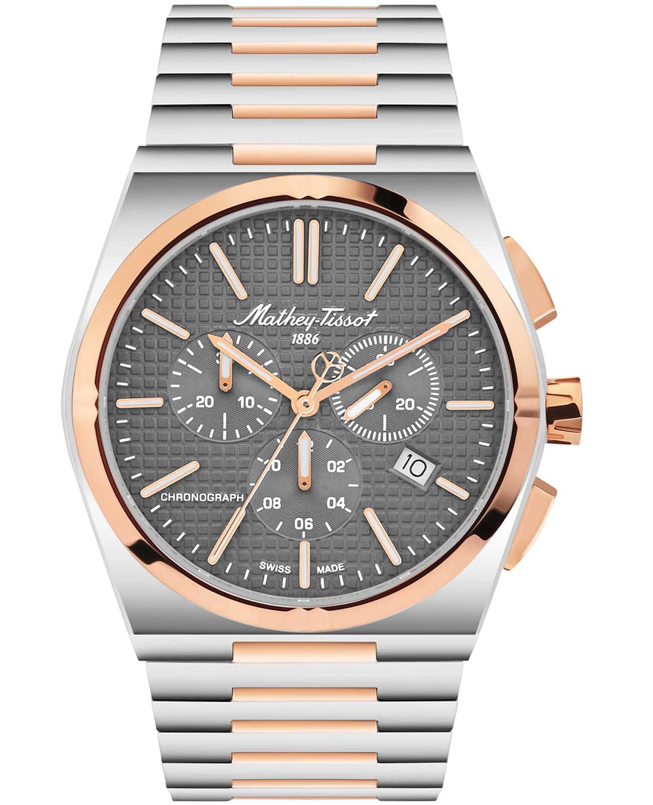 Mathey-Tissot Mathey-Tissot Zoltan H117CHSK  H117CHSK кварцевые мужские часы серый циферблат, браслет нержавеющая сталь с pvd-покрытием — вид спереди