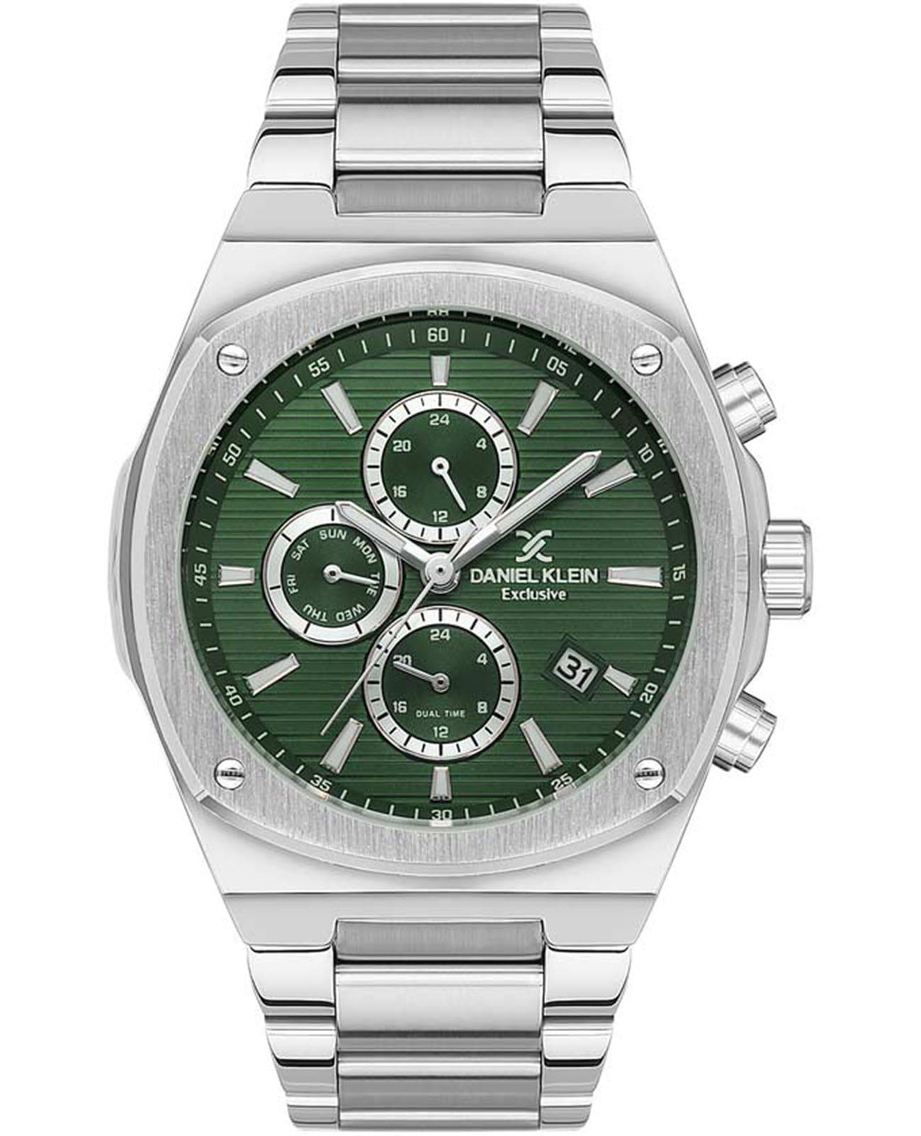 Daniel Klein Daniel Klein Exclusive DK.1.13413-6  DK.1.13413-6 кварцевые мужские часы зеленый циферблат, браслет нержавеющая сталь — вид спереди