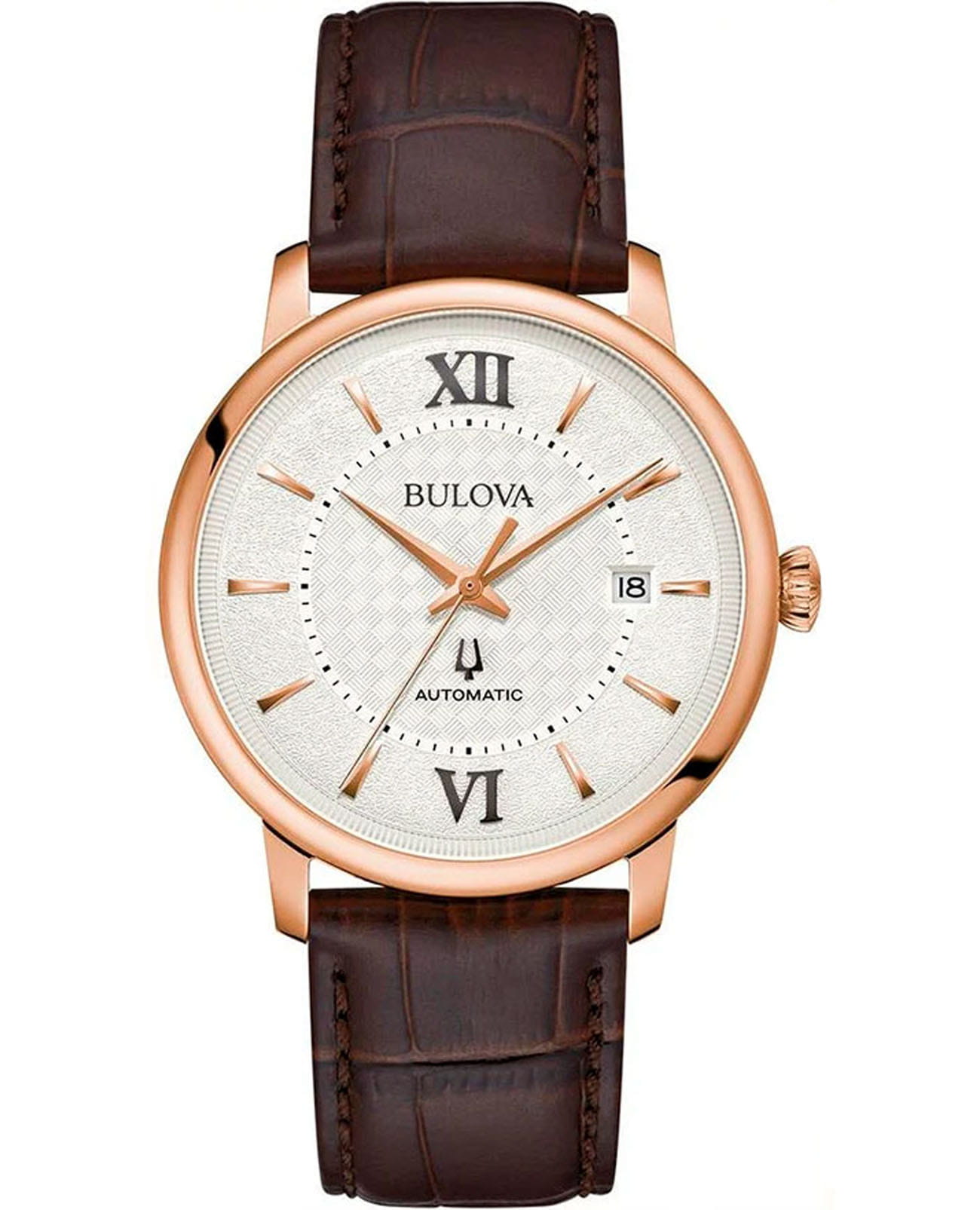 Bulova Bulova Hudson 97B225  97B225 механические мужские часы бежевый циферблат, браслет кожаный — вид спереди