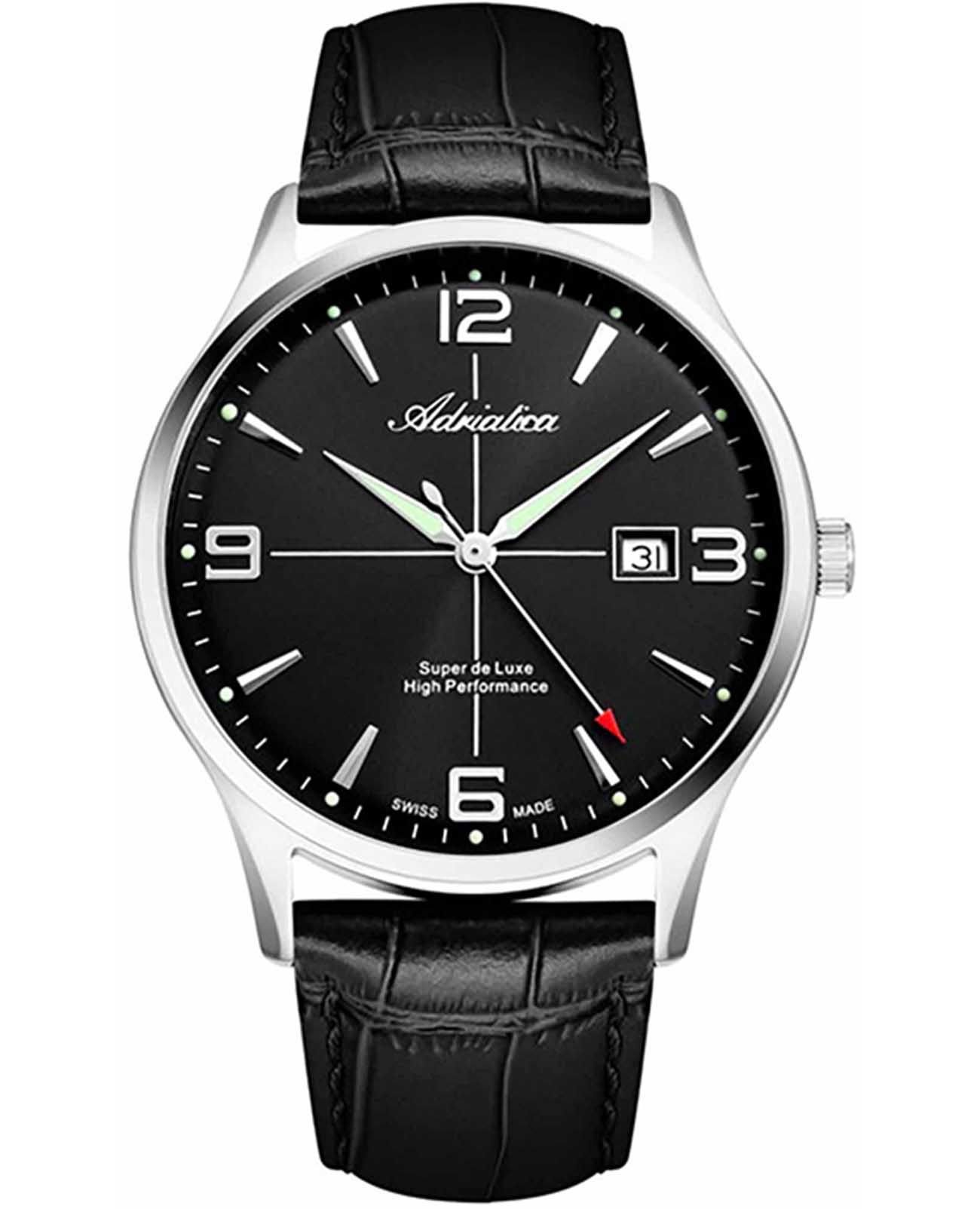 Adriatica Adriatica Vintage A8331.5254Q  A8331.5254Q кварцевые мужские часы черный циферблат, браслет кожаный — вид спереди