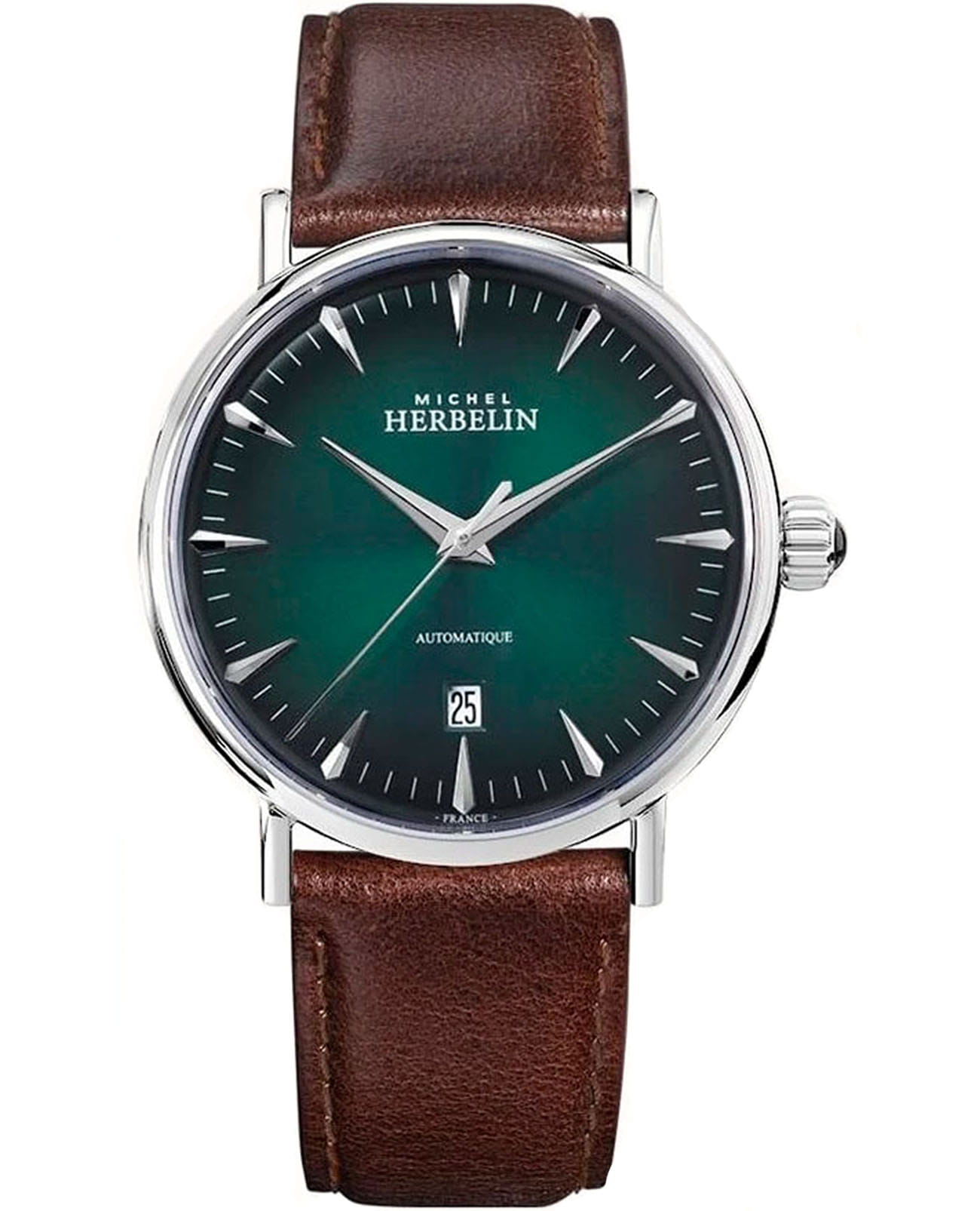 Herbelin Herbelin Inspiration 1647AP16BR  1647AP16BR механические мужские часы зеленый циферблат, браслет кожаный — вид спереди