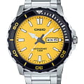 Casio Casio Collection MTD-125D-9AVDF (MTD-125D-9A)  MTD-125D-9A кварцевые мужские часы  желтый циферблат, браслет нержавеющая сталь — вид спереди