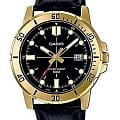 Casio Casio Collection MTP-VD01GL-1EVUDF (MTP-VD01GL-1E)  MTP-VD01GL-1E кварцевые мужские часы  черный циферблат, браслет кожаный — вид спереди