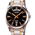 Casio Casio Collection MTP-1381G-1AVDF (MTP-1381G-1A)  MTP-1381G-1A кварцевые мужские часы  черный циферблат, браслет сталь с ip покрытием — вид спереди