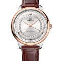 Omega Omega De Ville Prestige 434.23.42.22.02.001 Prestige 43423422202001 механические мужские часы  серебристый циферблат, браслет кожаный — вид спереди