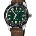 Oris Oris Divers Sixty‑Five 01 733 7720 4057-07 5 21 45  01 733 7720 4057-07 5 21 45 механические мужские часы  зеленый циферблат, браслет кожаный — вид спереди