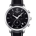 Tissot Tissot Tradition Chronograph T063.617.16.057.00 Tradition T0636171605700 кварцевые мужские часы  черный циферблат, браслет кожаный — вид спереди