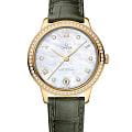 Omega Omega De Ville Prestige 434.58.34.20.55.002  Prestige 43458342055002 механические женские часы  перламутровый циферблат, браслет кожаный — вид спереди